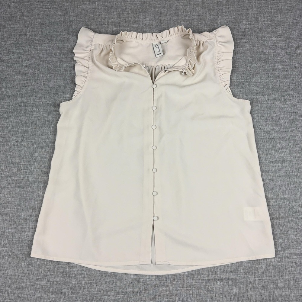 Joie Blouse Womens Small White V-Neck Sleeveless Ruffle Button Chiffon Top